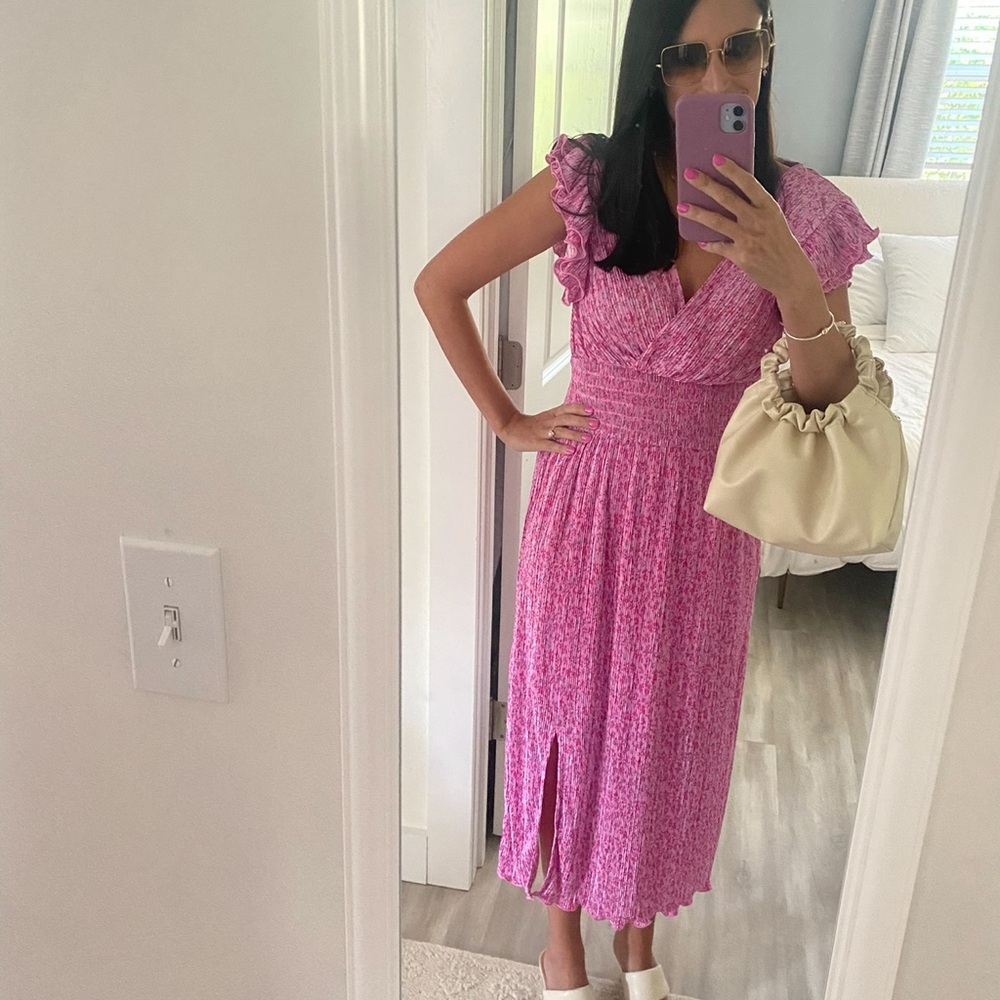 Chelsea28 Pink Satin Ruffled Dress Small